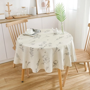 Round Tablecloth Cotton Linen Blend Floral Geometric Print Washable Table Cover For Kitchen Dining Room Home Decor
