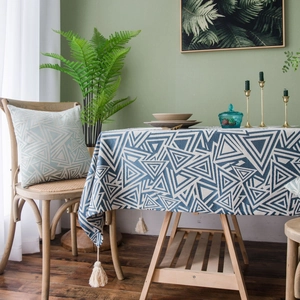 Japanese Geometric Triangle Pattern Tablecloth With Tassels Thickened Chemical Fiber Dining Table Cover Dustproof Home Decor
