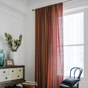 Bohemian Cotton Linen Striped Door Curtain Panel With Tassel Lace Border Ethnic Style Home Decor Partition Curtain