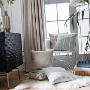 Modern geometric pillow covers in grey and green plaid for living room sofa decoration
