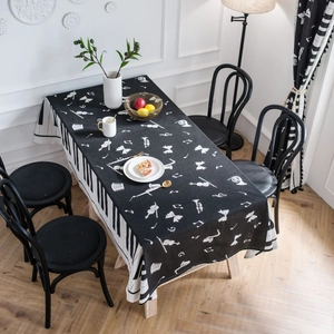 American Style Piano Keyboard Musical Instruments Printed Tablecloth Rectangular Blended Fabric Dining Room Decorative Cloth
