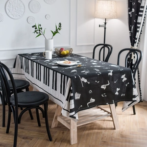 Piano keys and musical notes print tablecloth for dining room in black and white style