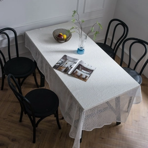 Modern white hollowed lace tablecloth with vintage jacquard pattern for rectangle dining tables