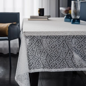 Modern white lace tablecloth with hollow geometric jacquard for dining and tea table