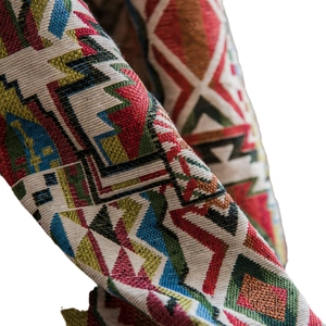 Colorful Bohemian geometric jacquard curtain fabric with ethnic woven texture
