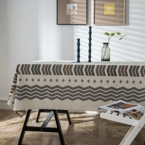 Bohemian Geometric Printed Tablecloth Cotton Linen Blend Rectangular Dustproof Table Cover For Living Room Kitchen Home Decoration