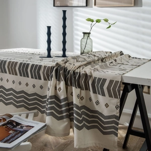 Bohemian geometric pattern tablecloth in cotton linen blend for dining tables