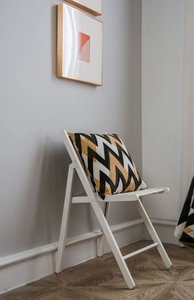 Detail showing the modern geometric zigzag pattern on high quality linen blend fabric