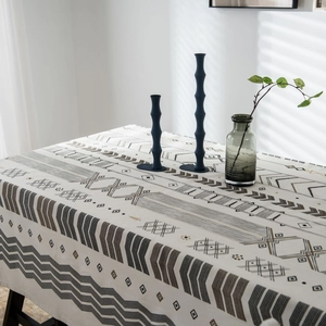 Bohemian geometric linen tablecloth with neutral pattern for rectangular dining tables
