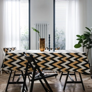 Bohemian rectangle tablecloth with gold and black zigzag pattern for home dining decor