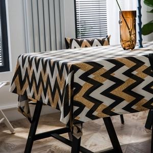 Modern bohemian tablecloth with gold and black wave patterns for living room decor