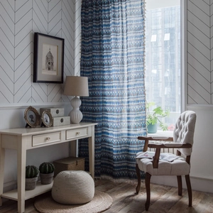 Bohemian Geometric Printed Cotton Linen Curtain With Tassels Rod Pocket Grommet Hook Semi-Blackout Window Drapes For Home Decoration
