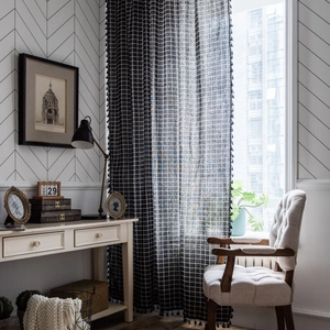 Modern black and white lattice curtain with elegant tassels for home decor