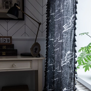 Industrial black marble print curtain with white veins and side tassel decorations