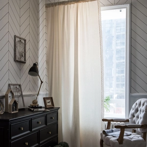 Japanese style white lace semi-shading linen curtain for kitchen and bay windows