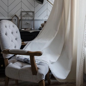 Off-white lace curtains in Japanese style for kitchen partitioning with elegant linen texture