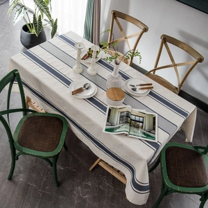 Rectangular Cotton Linen Striped Tablecloth Yarn Dyed Dustproof Decorative Table Cover For Dining Room Kitchen Home Decor