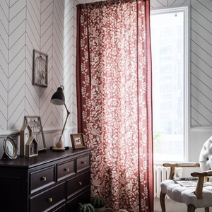 Tende con stampa floreale e uccelli in cotone lino stile country americano per salotto