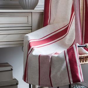 Linen cotton red striped curtain fabric for rustic kitchen decor and tablecloth usage