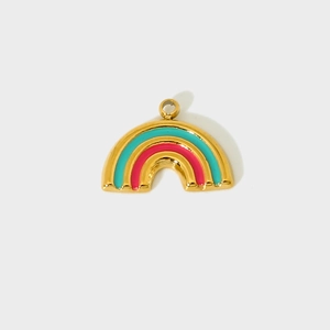 Gold-plated rainbow charm pendant with blue and pink enamel for DIY jewelry making