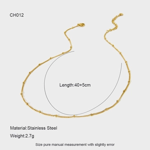 Detailed view of 40+5cm gold stainless steel beaded chain necklace with dimensions