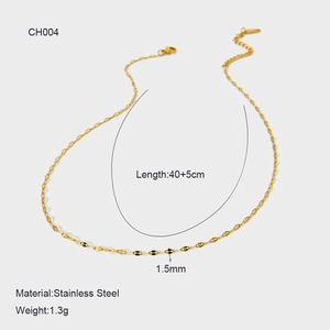 Detail of 1.5mm gold plated stainless steel cable chain necklace with size dimensions