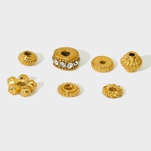Cuentas Espaciadoras de Acero Inoxidable Bañadas en Oro Flor con Strass Cuentas Sueltas Redondas Geométricas para Joyería DIY