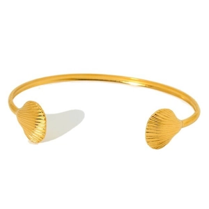 Bracelet jonc ouvert en acier inoxydable doré 18 carats avec motif coquillage