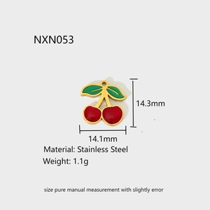 Detailed specs of cherry charm with stainless steel material and 14.1mm dimensions