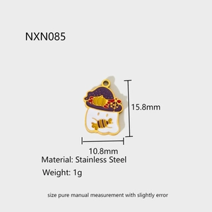 Detailed size view of a 15.8mm stainless steel Halloween ghost pendant with purple hat