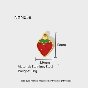Macro detail of strawberry fruit charm in stainless steel with exact measurements