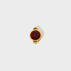 Golden stainless steel round pendant with red inlay and dual hanging rings for DIY jewelry