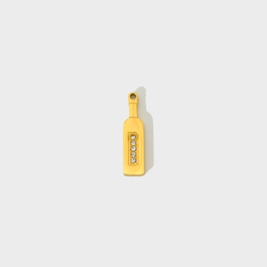 Golden wine bottle pendant with zircon inlay for DIY jewelry on light background