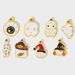 Halloween Stainless Steel Enamel Pendants DIY Jewelry Making Mummy Skull Eye Wizard Witch Ghost Cartoon Charms For Women