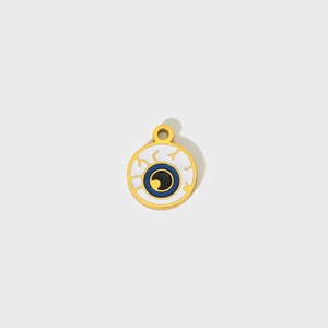 Golden eyeball charm pendant for Halloween DIY jewelry making with blue iris detail