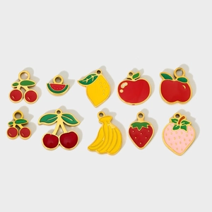 Stainless Steel Enamel Fruit Pendants For DIY Jewelry Making Strawberry Lemon Watermelon Cherry Apple Banana Charms
