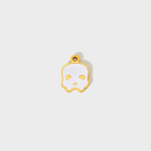 Golden Halloween skull pendant with white enamel filling for DIY jewelry making