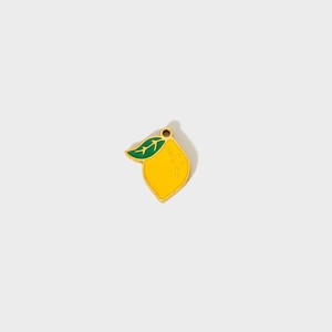 Minimalist lemon pendant charm in yellow enamel and gold metal for DIY jewelry