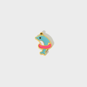 Ciondolo delfino in smalto blu con anello rosa, accessorio in acciaio per gioielli DIY