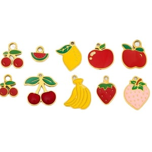 Colorful enamel fruit pendants in strawberry and lemon shapes for DIY jewelry making
