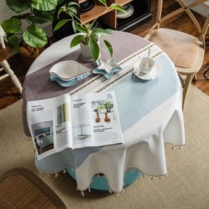 Japanischer Stil Runde Baumwolle Tischdecke Mit Quasten Spleißen Bestickt Staubdicht Dekorative Tischdecke Für Küche Esszimmer Zuhause