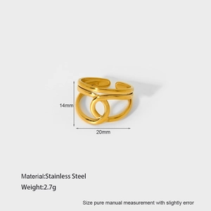 Detail view of 18K gold plated stainless steel wrap ring showing size and weight specs
