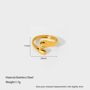 Detail showing dimension and weight of gold plated stainless steel teardrop ring