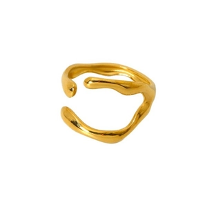 Irregular leaf-shaped 18K gold-plated stainless steel open ring with fluid wave design
