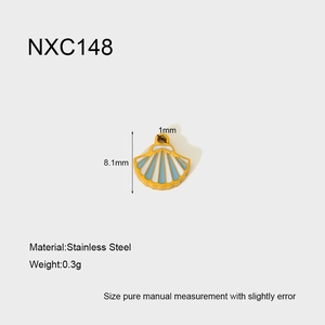 Detail of stainless steel shell pendant showing 8.1mm height and 1mm hole size