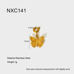 Detailed view of 18k gold plated stainless steel butterfly charm with 3.5mm spring clasp