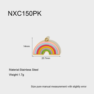 Detailed view of rainbow enamel stainless steel pendant with dimensions and weight info