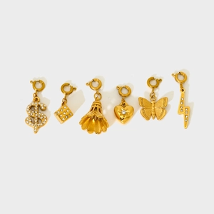 Set of 6 gold plated stainless steel charms including dice and badminton for DIY jewelry