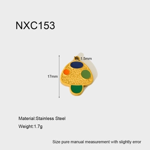 Detail view of 17mm stainless steel mushroom pendant with colorful enamel and measurements