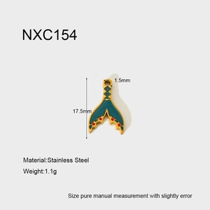 Detail showing the 17.5mm dimensions of a teal mermaid tail stainless steel pendant charm